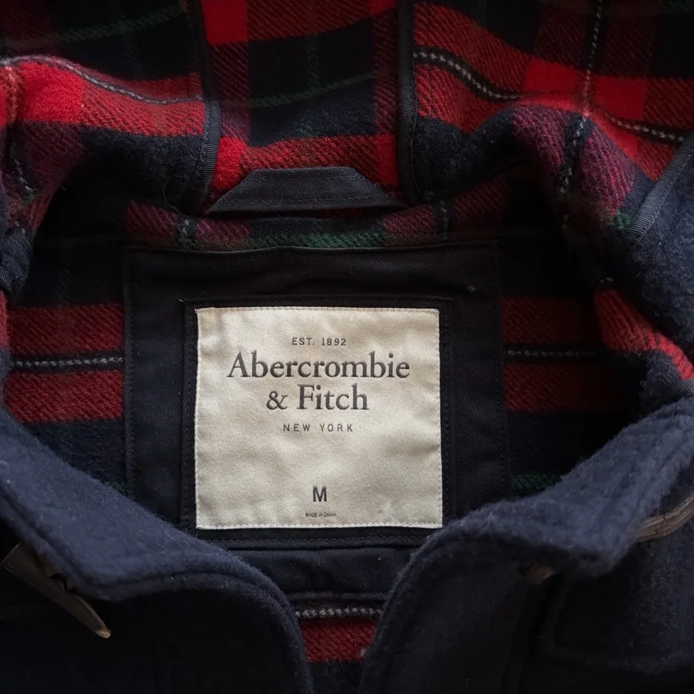 Abercrombie & Fitch Navy Coat with Red Plaid Interior - Picture 3 of 5